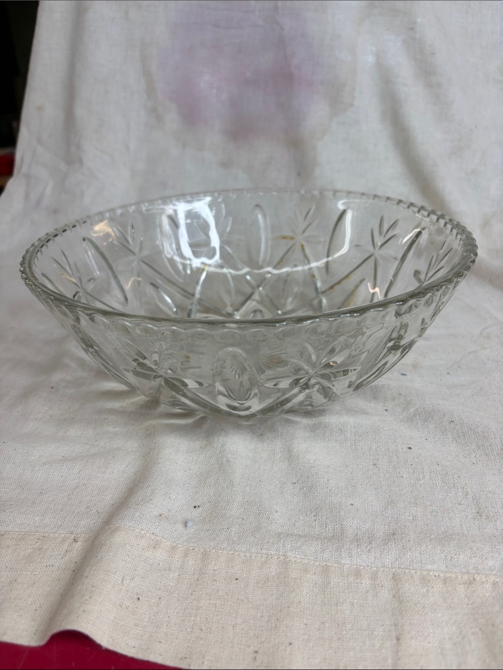 Pressed Glass Serving Bowl - Clear Floral Design